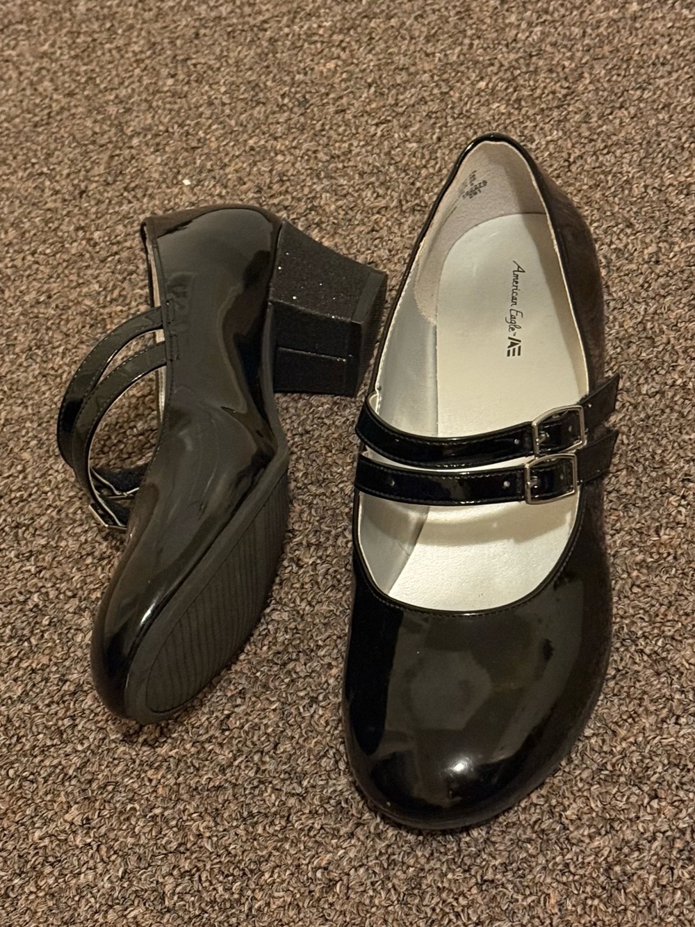 American Eagle Outfitters Black Patent Double-Strap Mary Jane Heels